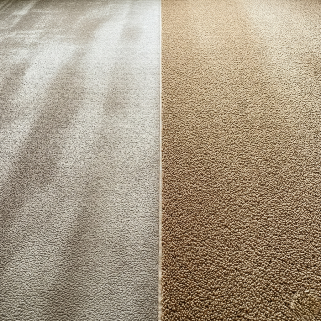 faded carpet next to freshly cleaned carpet