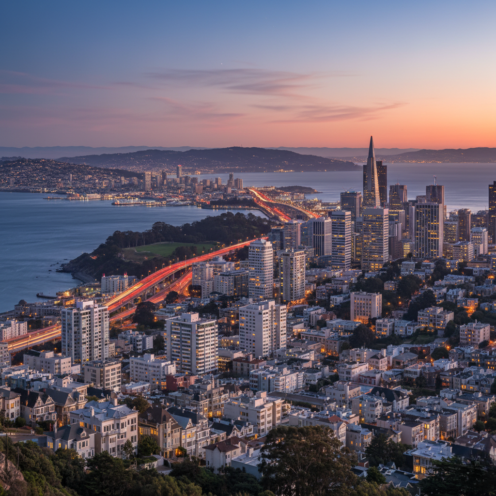 San Francisco Peninsula skyline with homes and offices in the background.