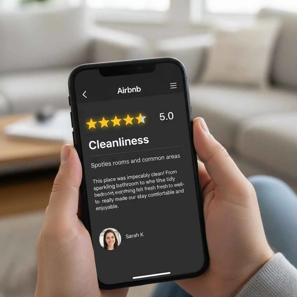 Airbnb review highlighting cleanliness rating