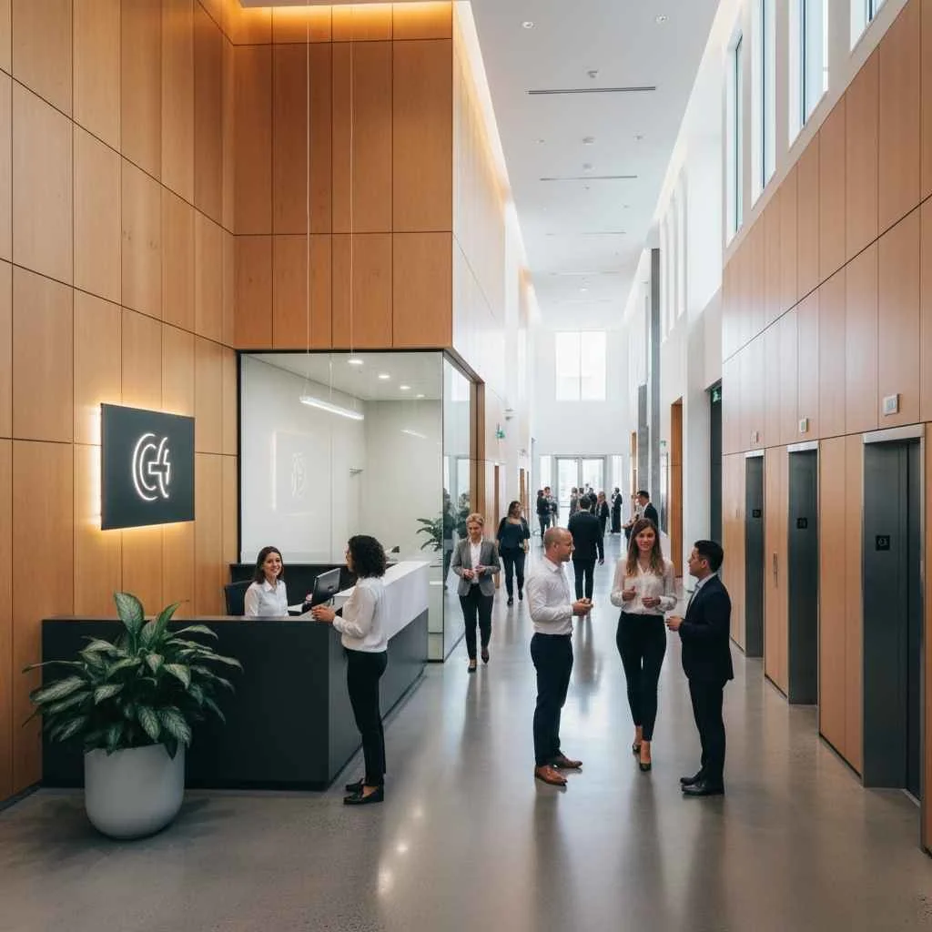 high-traffic office lobby or hallway