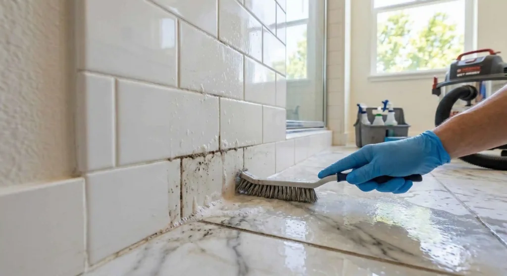 detailed bathroom tile and grout cleaning in a Redwood City rental unit.