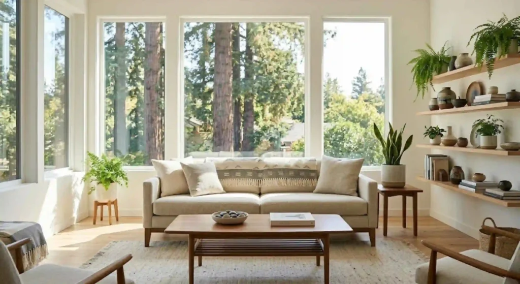 clean Redwood City living room with natural lighting