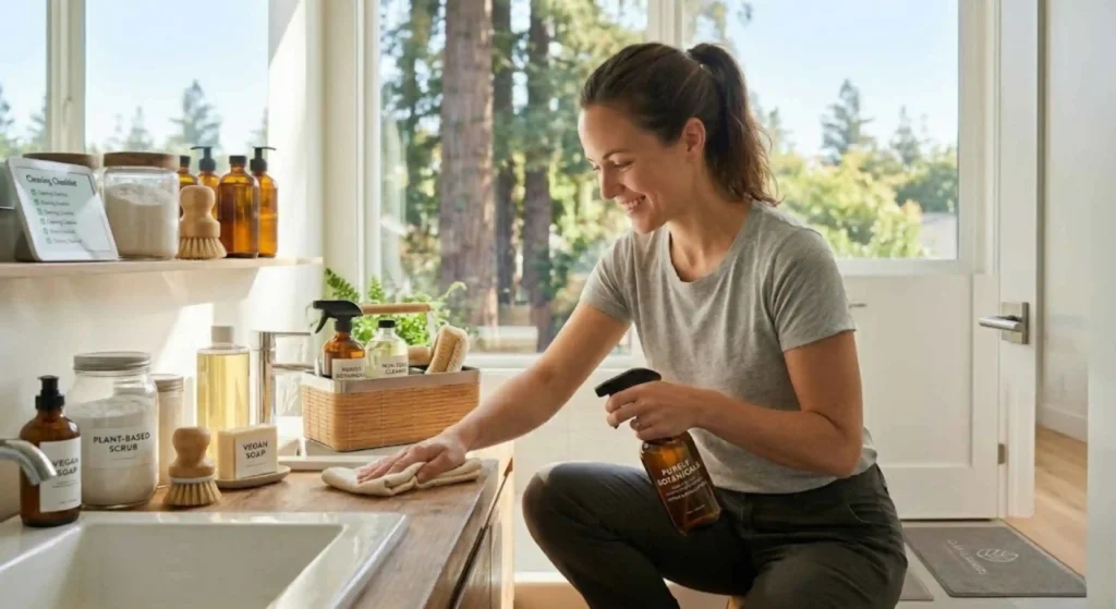 professional cleaner using non-toxic products