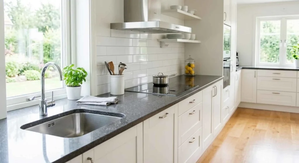 sparkling clean kitchen with shiny countertops